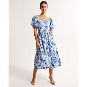 Abercrombie Blue Floral Poplin Dress Sz Medium